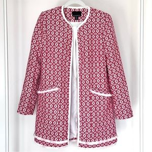 Cynthia Rowley / Open Front Sweater Knit Jacket / Women’s Medium / Red & White